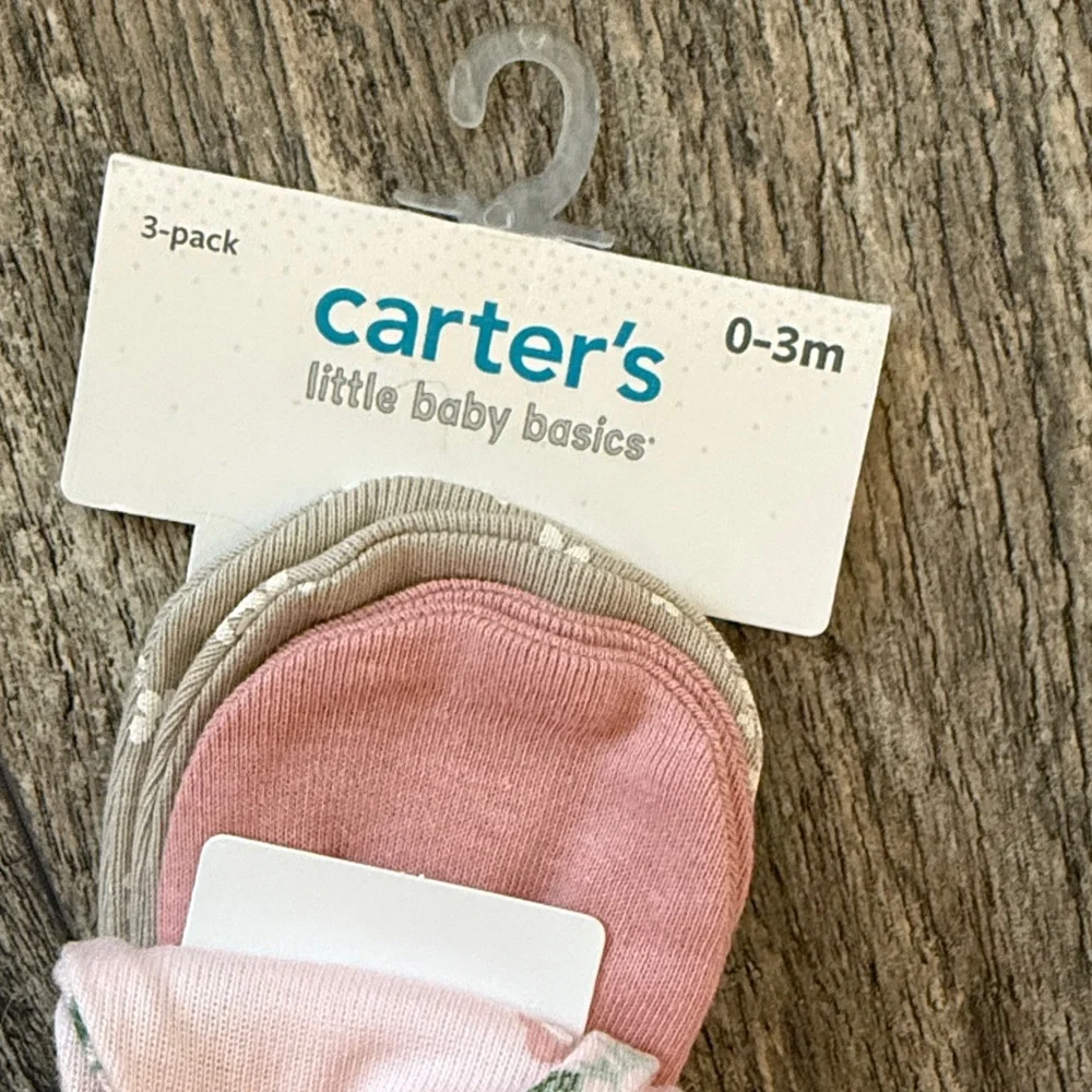 Carter's Baby girl 3-Pack Scratch Mittens (0-3 MONTHS) cotton pink new